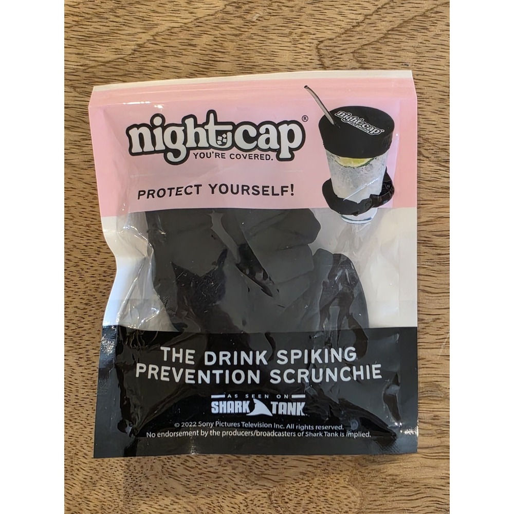 Nightcap Drink Spiking Prevention Scrunchie Black Solid for Women Teens